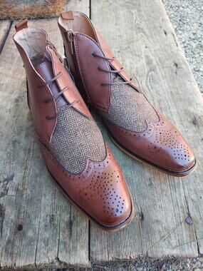 Men’s Gino Vitale Brown Leather Wingtip Brogue Lace-Up Ankle Dress Boots US 12
